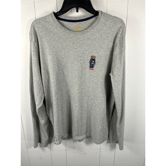 Polo RALPH LAUREN Men’s Shirt Polo Bear Waffle Knit Thermal Long Sleeve L Gray - Picture 1 of 5